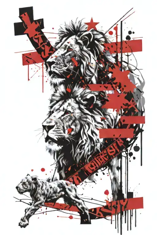 the lion and the lamb 3 crosses tattoo design idea