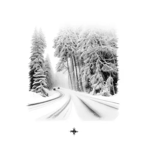 Snowy highway with a mystical I 95 sign tattoo design idea