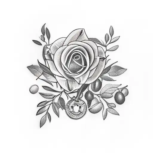 olive wreath with a section with a date on  tattoo design idea