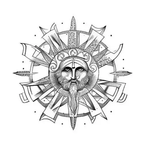 Greek themed with sun rays tattoo design idea