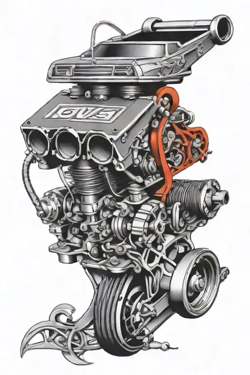 Chevrolet Nova Emblem, Drag Racing, Engine pistons forming tattoo design idea