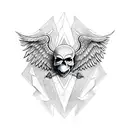 chest piece sketchy blackwork wings wide open, and two wolves showing their fangs, a skull with a crown in the center  tattoo design idea