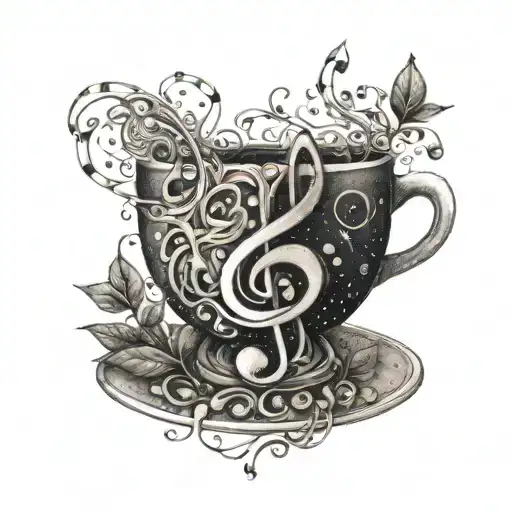An infinite loop of tea leaves and music notes tattoo design idea