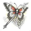 masculine butterfly landing on a sword hilt tattoo design idea