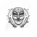 Comedy and tragedy masks with a spotlight tattoo design idea