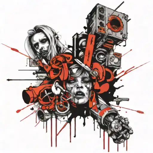 grieta en el piso  de la que emergen gases infernales y manos degradadas tattoo design idea