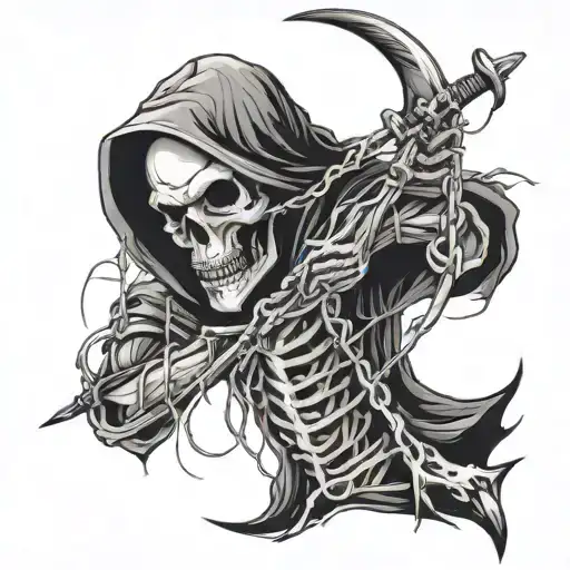 grim reaper with barbed wire tattoo design idea