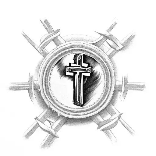 Cross with sacred heart in the middle of it tattoo design idea