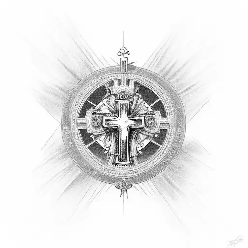 Cross with sacred heart in the middle of it tattoo design idea