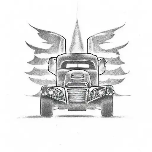 A tattoo design featuring a packer/loader truck morphing into a motorcycle, symbolizing your transition from your occupation to your passion for motorcycles tattoo design idea