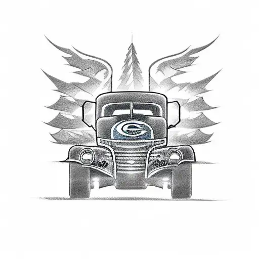 A tattoo design featuring a packer/loader truck morphing into a motorcycle, symbolizing your transition from your occupation to your passion for motorcycles tattoo design idea