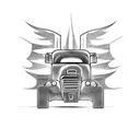 A tattoo design featuring a packer/loader truck morphing into a motorcycle, symbolizing your transition from your occupation to your passion for motorcycles tattoo design idea