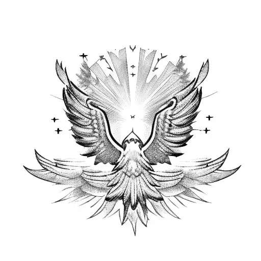small eagle flying over pinetrees tattoo design idea