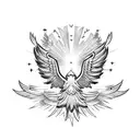 small eagle flying over pinetrees tattoo design idea