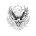 small eagle flying over pinetrees tattoo design idea