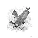 small eagle flying over pinetrees tattoo design idea