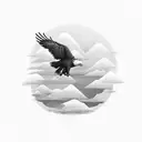 small eagle flying over pinetrees tattoo design idea