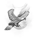small eagle flying over pinetrees tattoo design idea