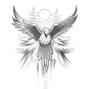 small eagle flying over pinetrees tattoo design idea