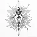 half skeleton half human outlaw with gun on a stallion tattoo design idea