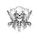 half skeleton half human outlaw with gun on a stallion tattoo design idea