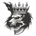 a skull on the head of a crown with a wolf howling tattoo design idea