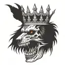 a skull on the head of a crown with a wolf howling tattoo design idea