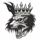 a skull on the head of a crown with a wolf howling tattoo design idea