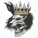 a skull on the head of a crown with a wolf howling tattoo design idea
