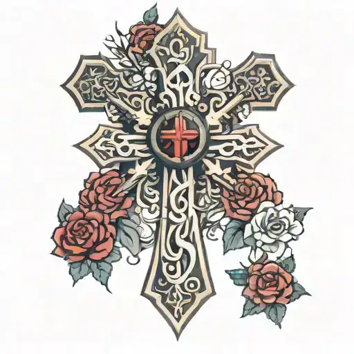 🇮🇹🇦🇱🇦🇹 all point to a cross mixed with 🇺🇸 tattoo design idea