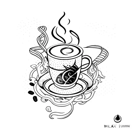 taça de vinho e xícara de café am pm tattoo design idea