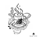 taça de vinho e xícara de café am pm tattoo design idea