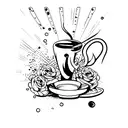 taça de vinho e xícara de café am pm tattoo design idea