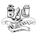 taça de vinho e xícara de café am pm tattoo design idea