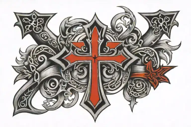 2006 with three red and black crosses behind  tattoo design idea