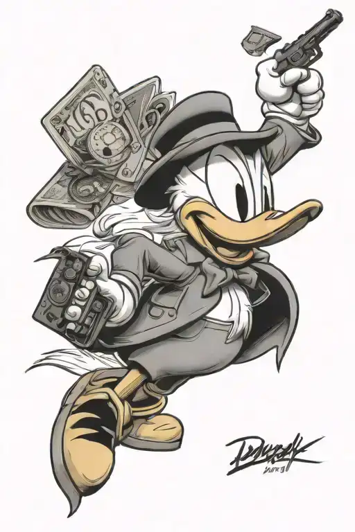 Donald Duck, Gambling, Gun, Tobacco tattoo design idea