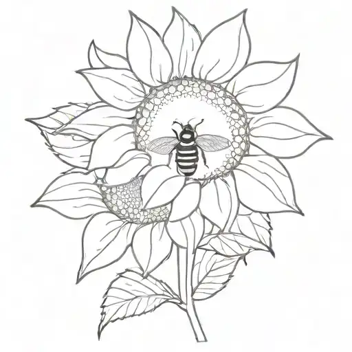 sunflower,lines,bee tattoo design idea