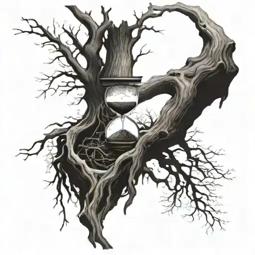 tree roots tattoo with hourglass tattoo design idea