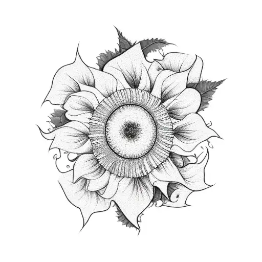 morning glory, sunflower, begonia, hibiscus, hydrangea tattoo design idea