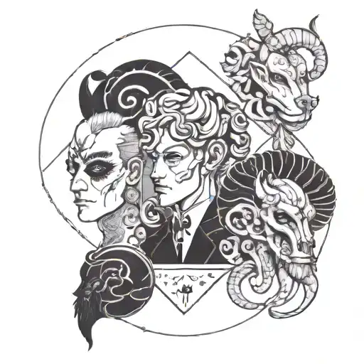 1) mysterious  2) introvert  3) aries black side( not Antichrist) 4) same theme mirror with negative faces 5) guy who st tattoo design idea