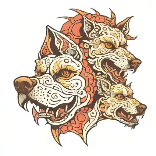 cerber dog has 3 heads tattoo design idea