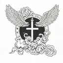 cross and clouds and angel wings tattoo design idea