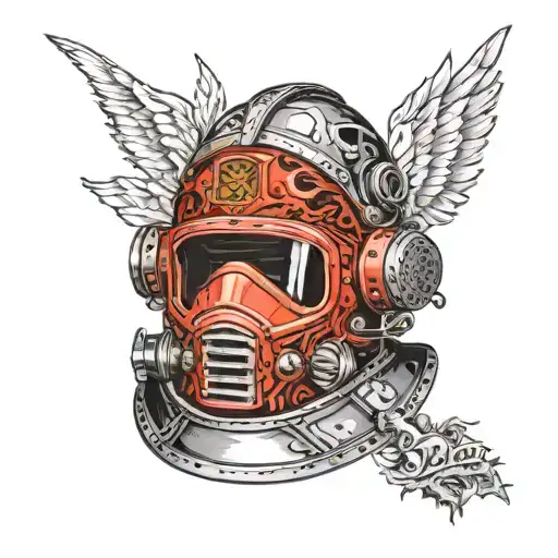 Half welding hood and half firefighting helment  tattoo design idea