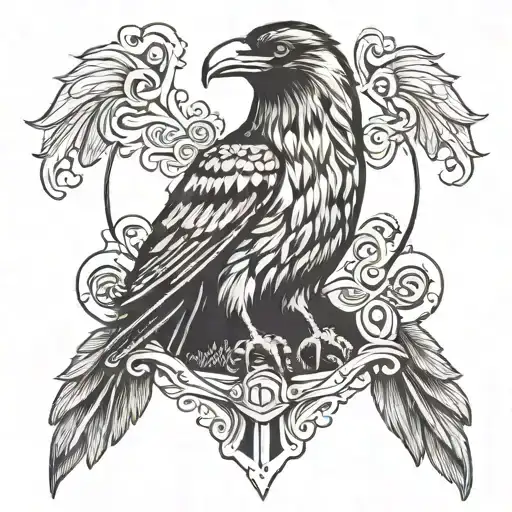 odin, raven, standing tattoo design idea