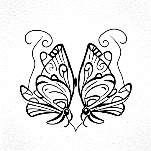 two small butterflies, one slightly above the other, flying together tattoo design idea