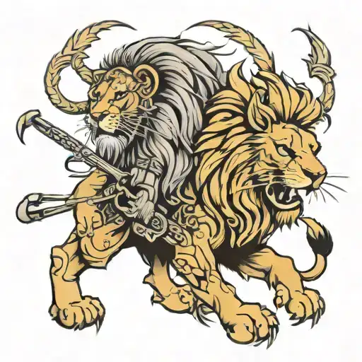 lion with warrior tattoo design idea