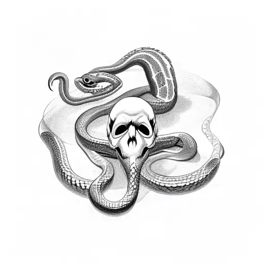 Snake slithering out of a skull tattoo design idea