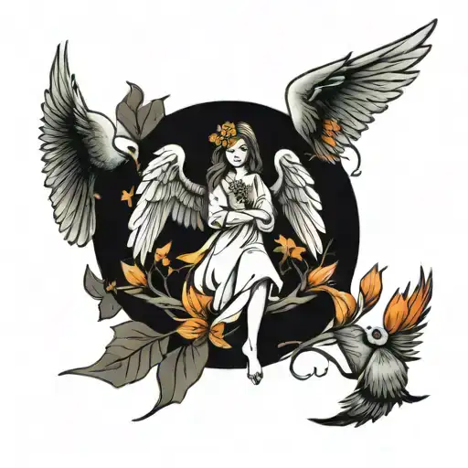 fall angel wings tattoo design idea