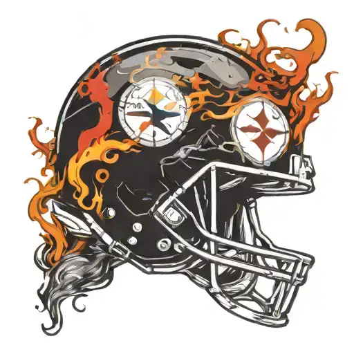 steelers helmet engulfed in flames tattoo design idea