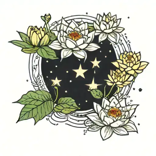 water lilies as stars in constellation Leo tattoo design idea